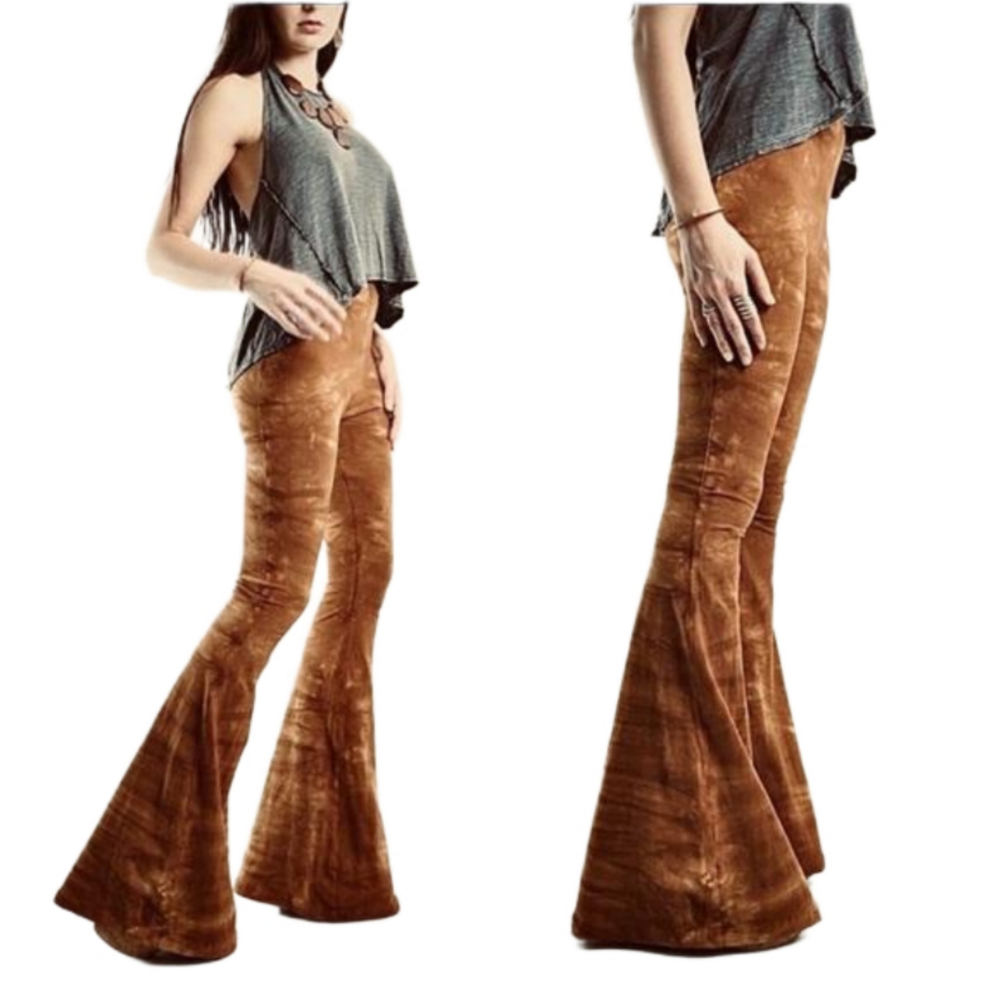 LONG LENGTH Tie Dye Bell Bottoms - High Waisted Tie Dyed Bell Bottoms Boho Style - Picture 2 of 9